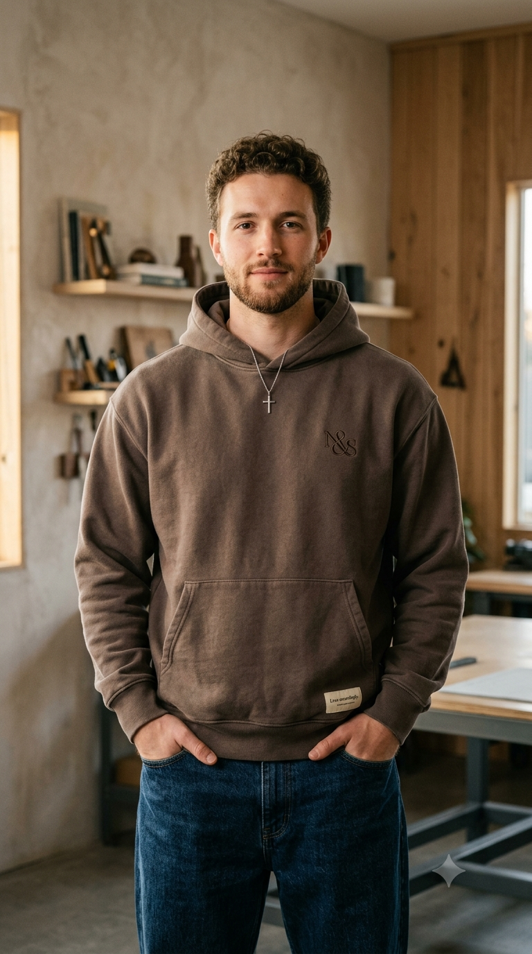 N&S Heavyweight Hoodie — Faded Espresso 100% cotton Young Men